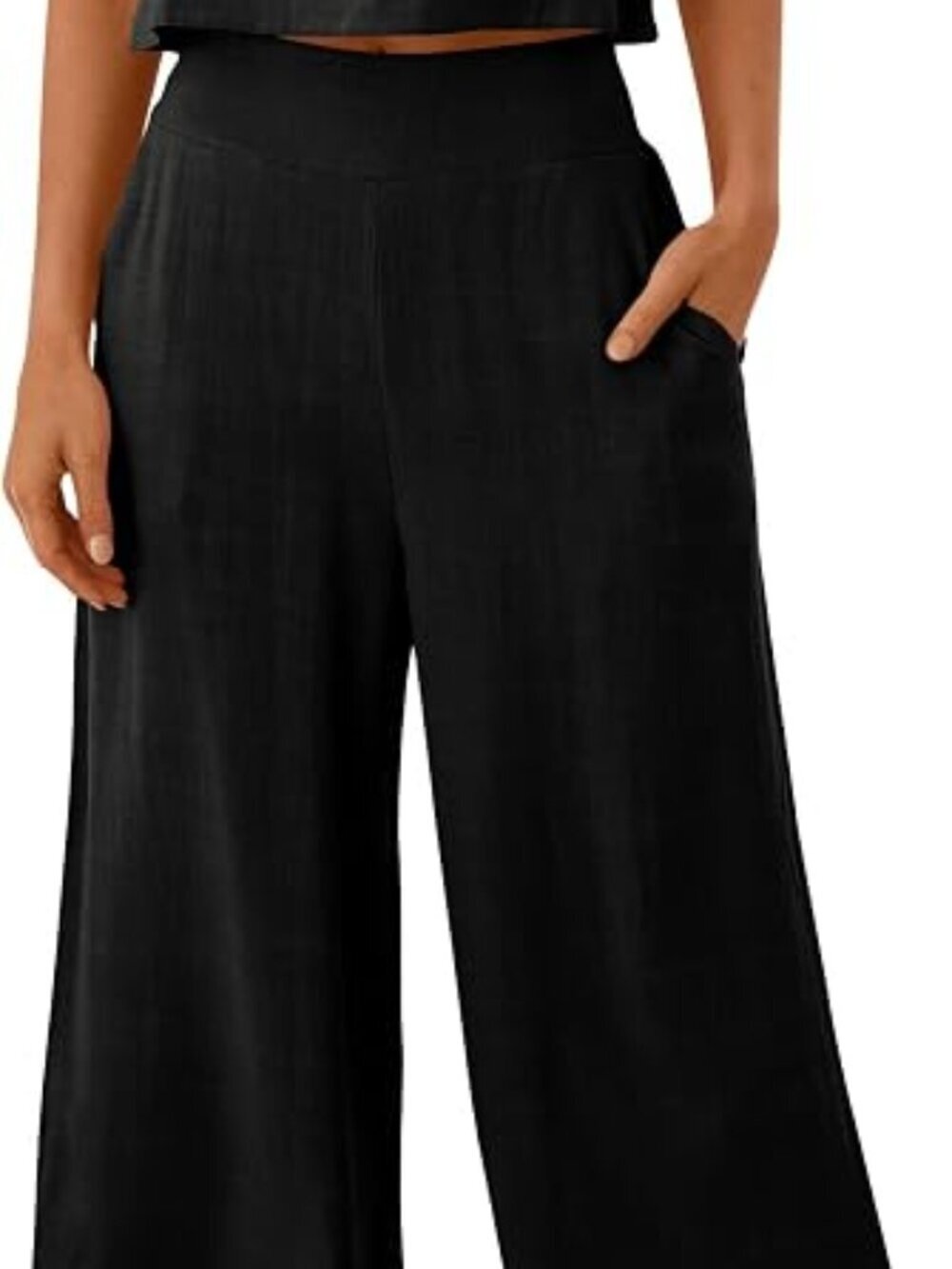 Amazon ANRABESS Black Linen Capri Wide Leg Pants.